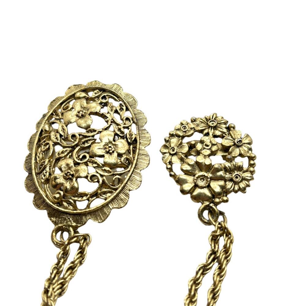 Sweater Brooch Pin Clip Vintage Floral Gold Tone Made in Korea Granny Chic Style